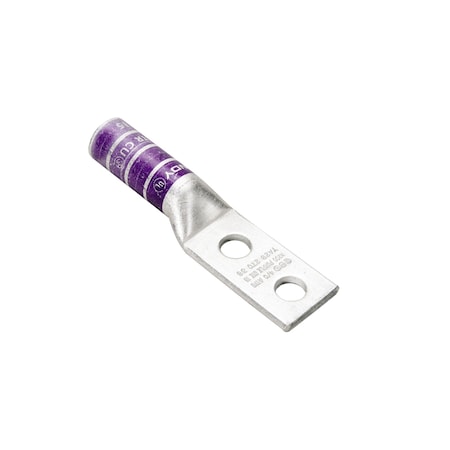 Burndy Two-Hole Compression Lug, 4/0 AWG Max, 1/2 in Stud, Long Barrel, Copper, Purple YA282N